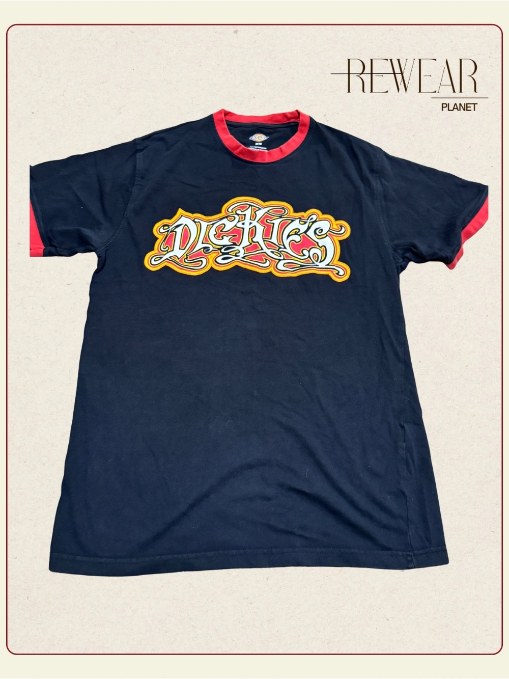 Vintage Dickies Graffiti Logo Ringer T-Shirt Black Red Men’s Medium